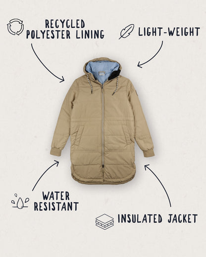 Flora Long Recycled Insulated Jacket - Chinchilla Brown