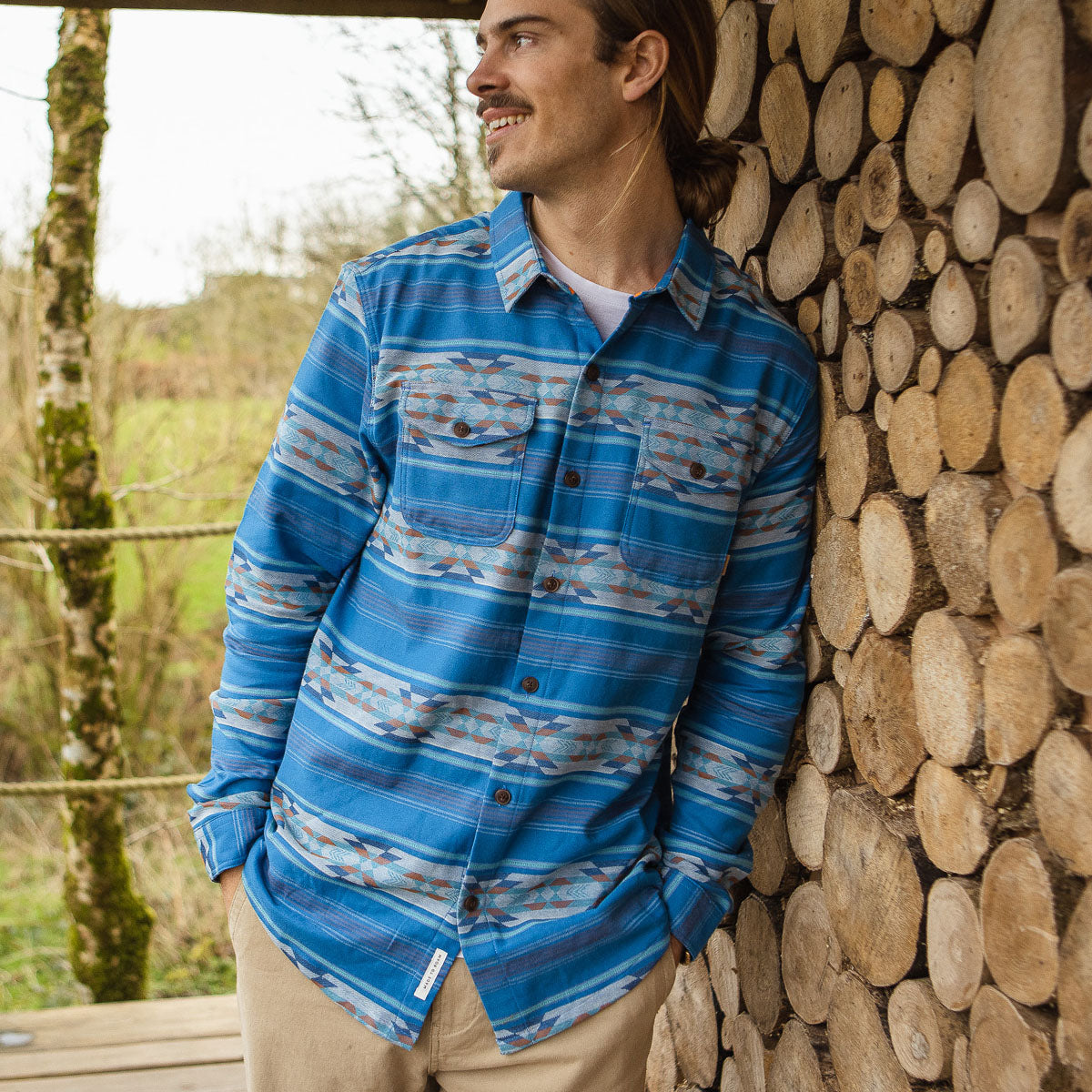 Cabin Jacquard Organic Shirt - Soft Cobalt Pattern
