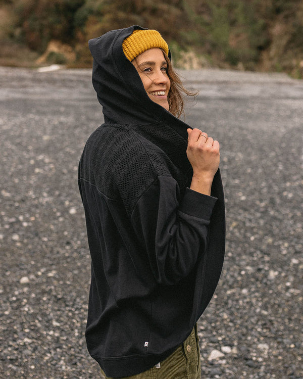 Celeste Recycled Cotton Open Front Hoodie - Black