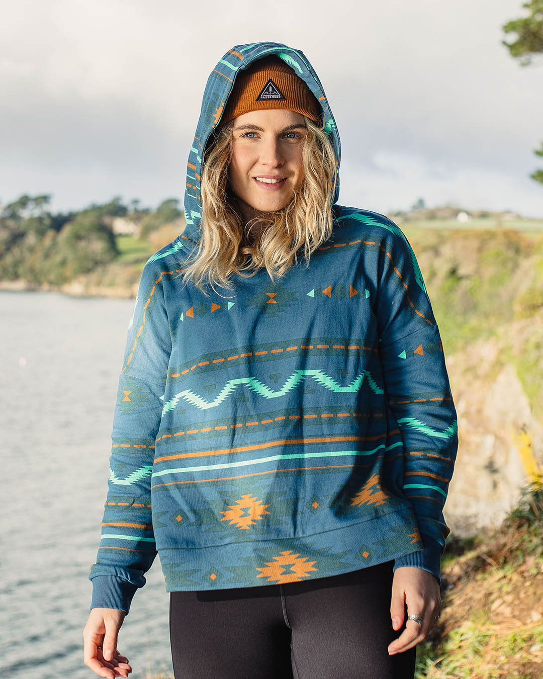 Wilderness Recycled Cotton Printed Hoodie Blue Coral Geo Pattern Two –  Passenger