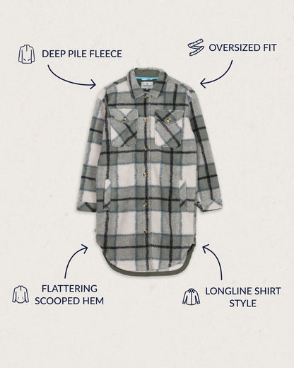 Cloudy Recycled Deep-Pile Sherpa Fleece Shirt - Pistachio Check