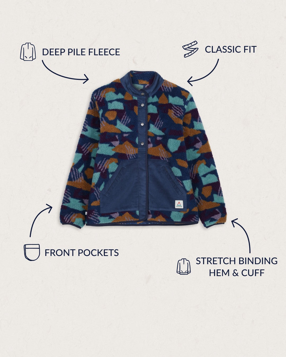Clover Recycled Deep-Pile Sherpa Fleece - Deep Blue Camo Pattern
