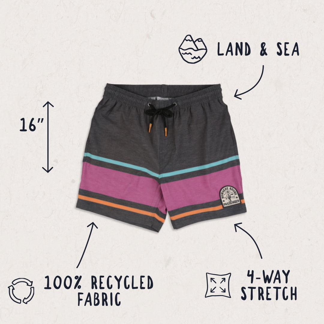 Ponoma All Purpose Swim Shorts - Black Retro Placement Stripe