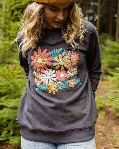 Floral Bloom Recycled Cotton Oversized Sweatshirt - Charcoal