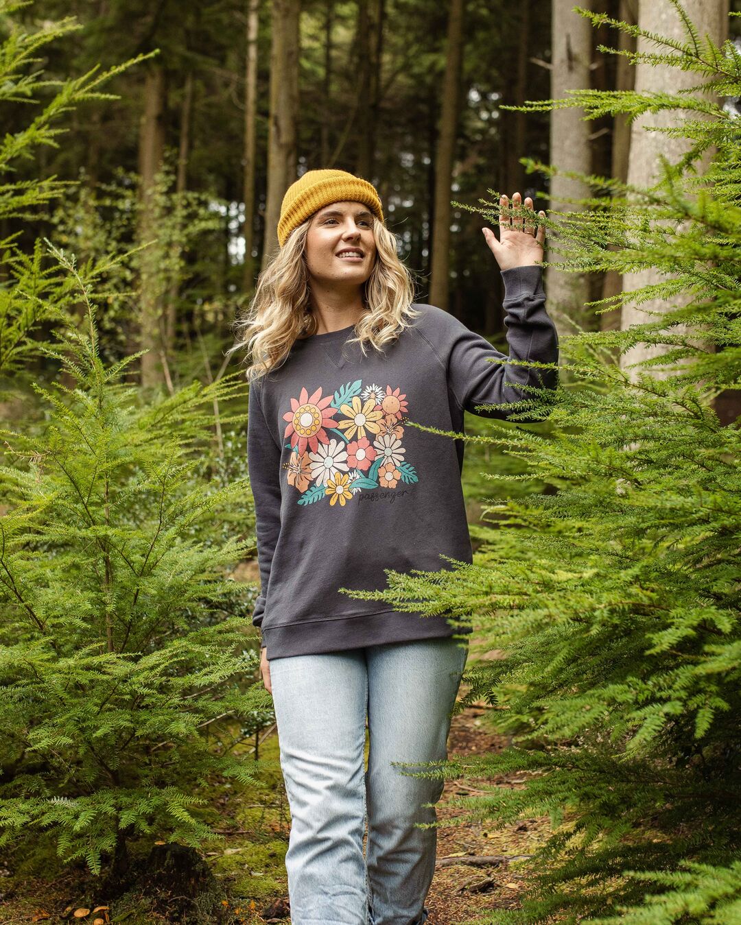 Floral Bloom Recycled Cotton Oversized Sweatshirt - Charcoal
