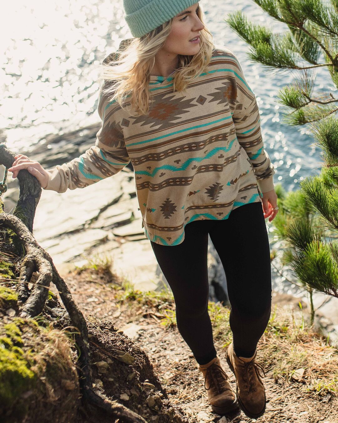 Wilderness Recycled Cotton Printed Hoodie - Birch Geo Pattern Two
