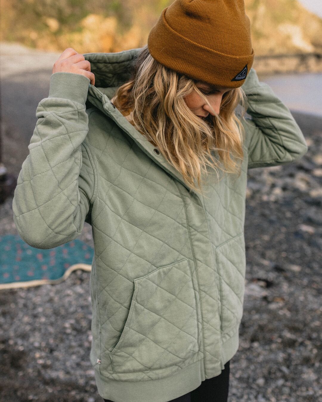 Recycled Unisex Hoodie - Caramel Plaid - Women