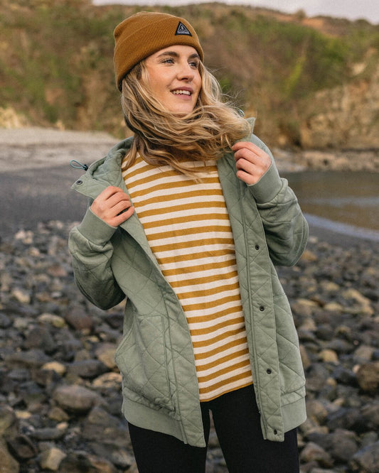 Clementine Recycled Quilted Popper Up Hoodie - Pistachio